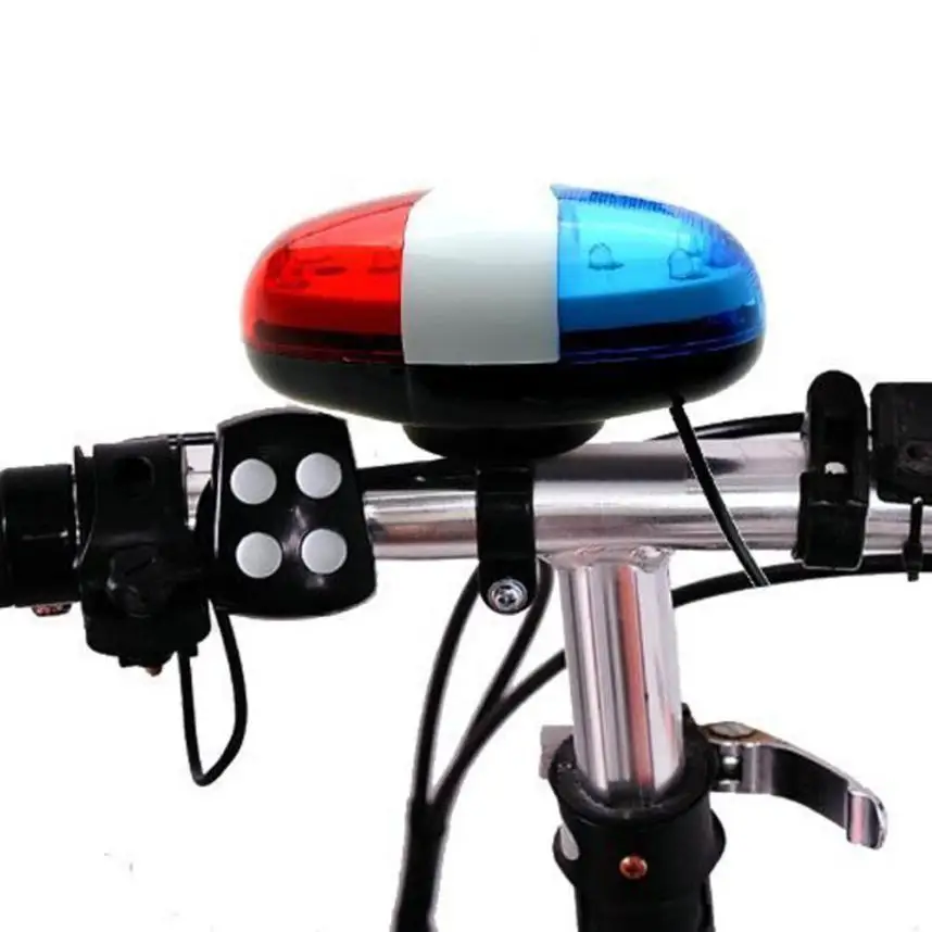 6 LED 4 Sounds Horn Bell Ring Police Light Trumpet For Bike Bicycle