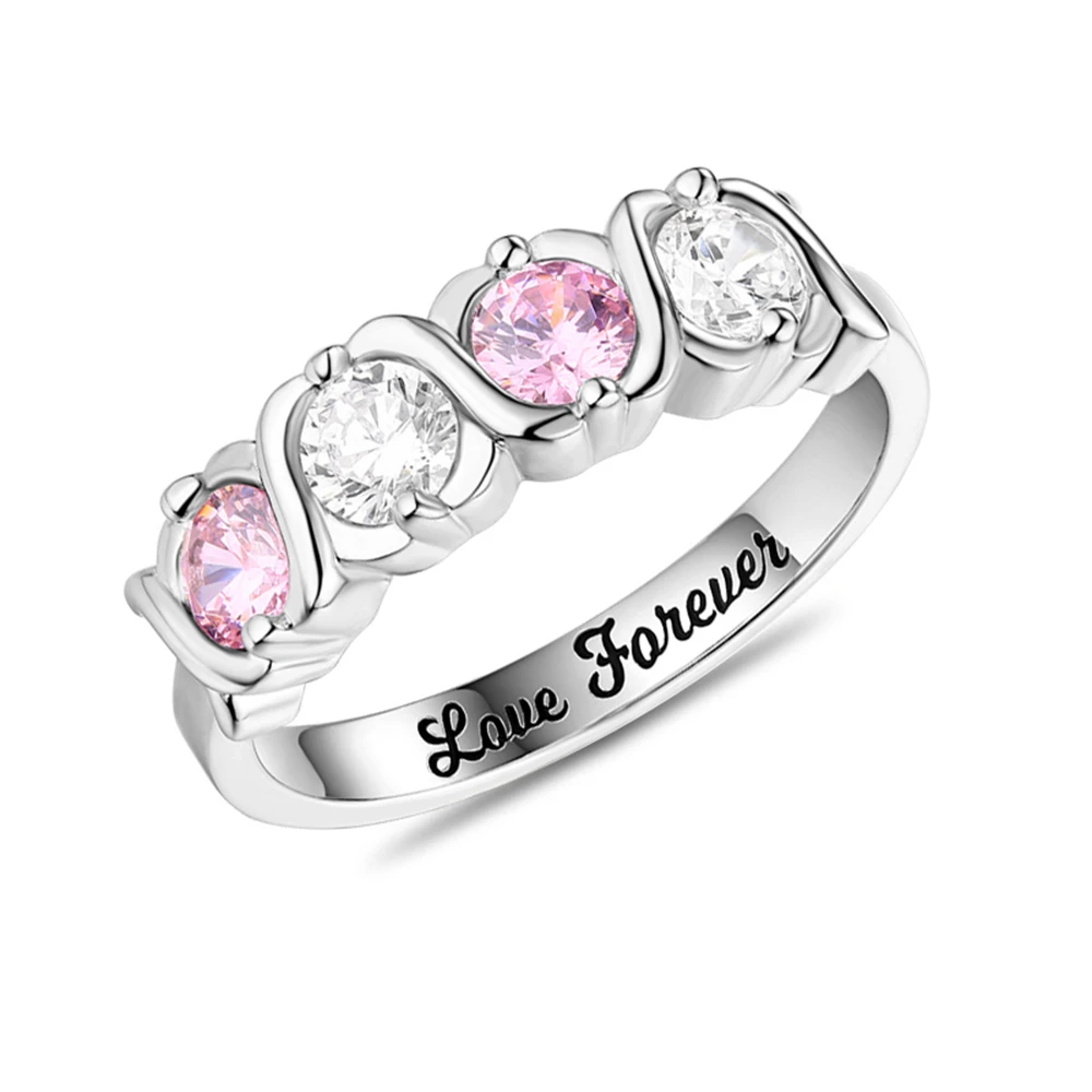 Personalized Infinity Ring With 2 Birthstones Custom Name 925 Sterling Silver Promise Rings For Women Gift