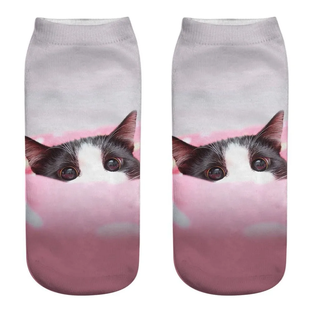 Женские носки, забавные носки с 3D принтом кота, повседневные милые рождественские носки унисекс, Короткие Носки с рисунком кота, Meias Femme - Цвет: Хаки