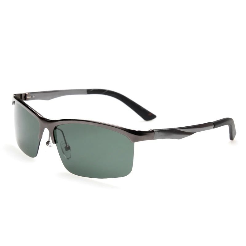K&D Half Frame Polariod Sunglasses Driving Black Gun Frame Green Lens