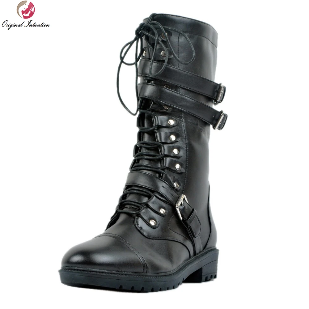 Original Intention Stylish Women Mid-Calf Boots Popular Round Toe Square Heels Winter Boots Black Shoes Woman Plus US Size 4-15 цена Original Intention Stylish Women Mid-Calf Boots Popular Round Toe Square Heels Winter Boots Black Shoes Woman Plus US Size 4-15 цены онлайн