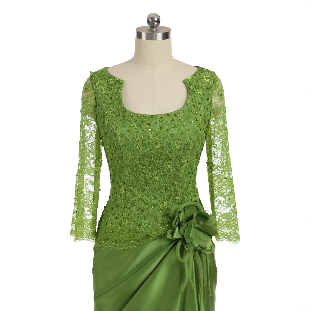 Зеленый Мать платье-Русалка для невесты 3/4 рукава кружева с цветочным мотивом и отделкой из бус в Свадебная вечеринка платье платья для мам для свадьбы
