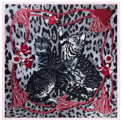 Демисезонный 100% твил шелковый шарф для женщин леди ретро с принтом кота 130*130 см негабаритных квадратный шарфы для шали подарок