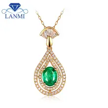 Модный дизайн, твердое Желтое золото 14 к, Подлинная зеленая овальная форма, изумруд, свадебное ожерелье с кулоном, круглая и багет, ювелирные изделия с бриллиантами