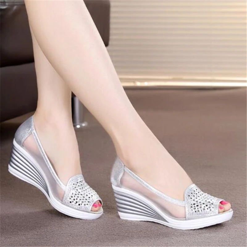 

MHYONS 2019 hot women's wedge shoes open toe high heels summer net shoes ladies sandals