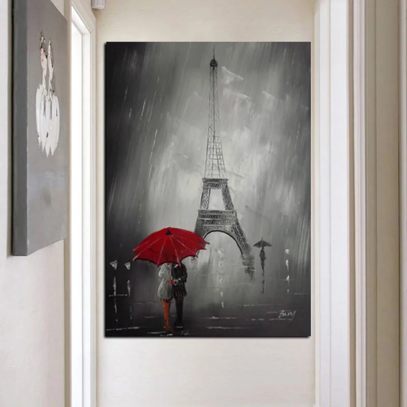 Красный зонтик Романтический Париж Город Эйфелева башня Картина маслом HD Печать на холсте плакат Настенная картина для гостиной диван Куадрос