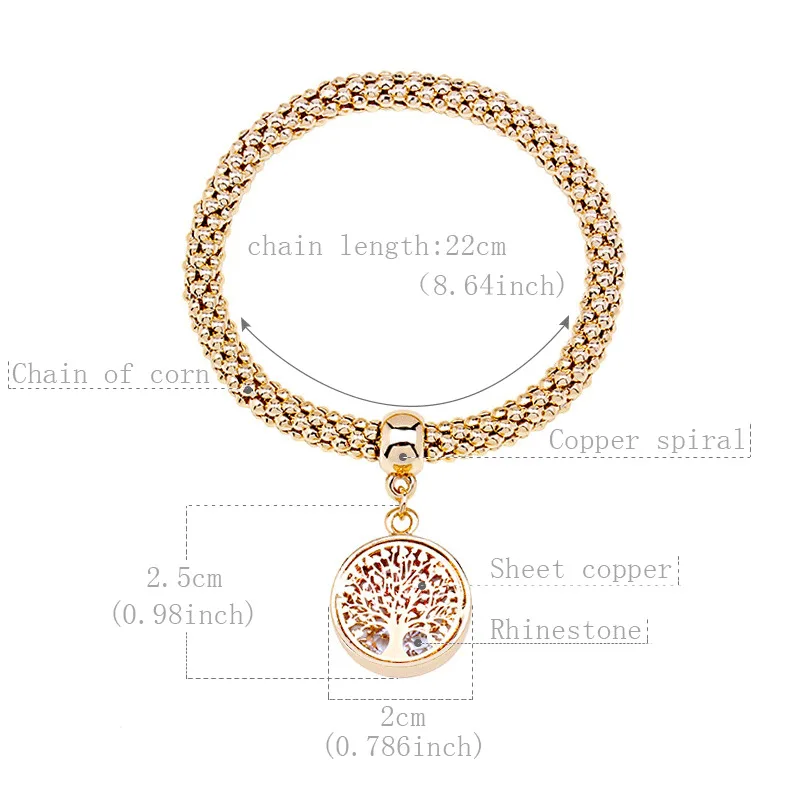 2018 Bracelets For Women Gold And Silver Bracelets Men'S Bracelet On Hand Tricolor Suit Hollowed Out Life Tree Pendant Braceletss Corn Chain