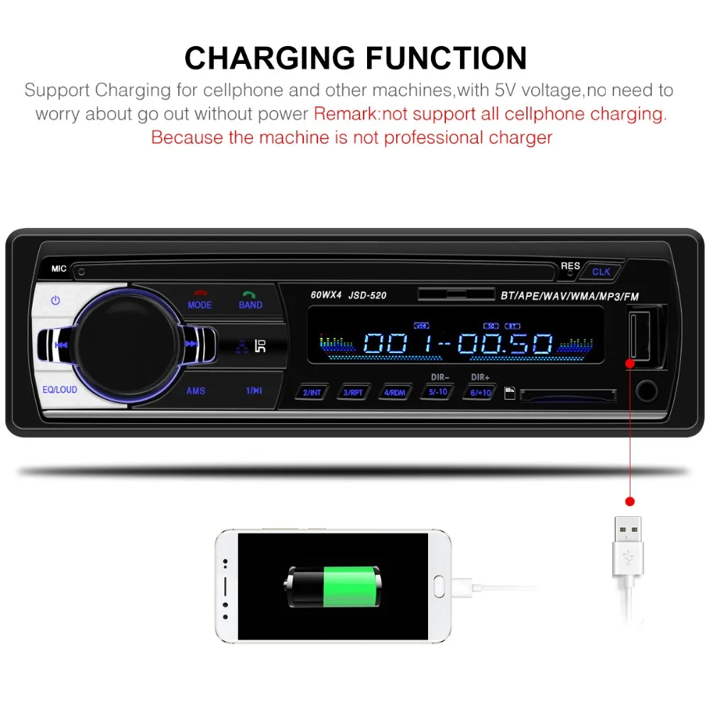 1 Din Car Radio Autoradio JSD-520 Auto Stereo 12v Bluetooth V2.0 Fm Aux Input Receiver 1din Car Audio SD USB Mp3 JSD 520