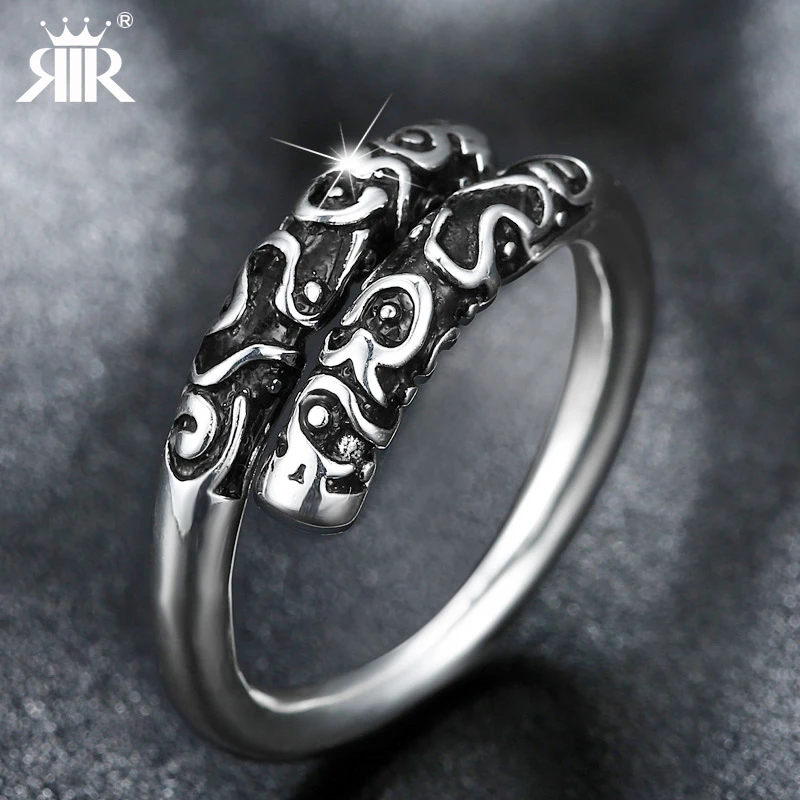 

RIR Retro China Style 316L Stainless Steel Punk Rock Rings For Men Biker Ring Black Male