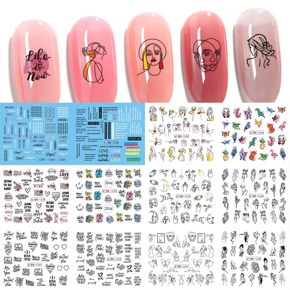 

12 Designs Line Drawing Water Transfer Sticker Set Nail Art Watermark Slider Decal Sexy Ladies Rose Manicure Decor LABN1237-1248