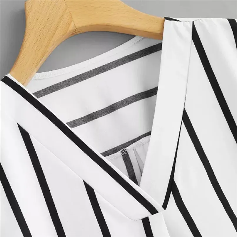  Autumn Long Sleeve V Neck Irregular Stripe Shirt Women Casual Tops And Blouses chemise femme camisa