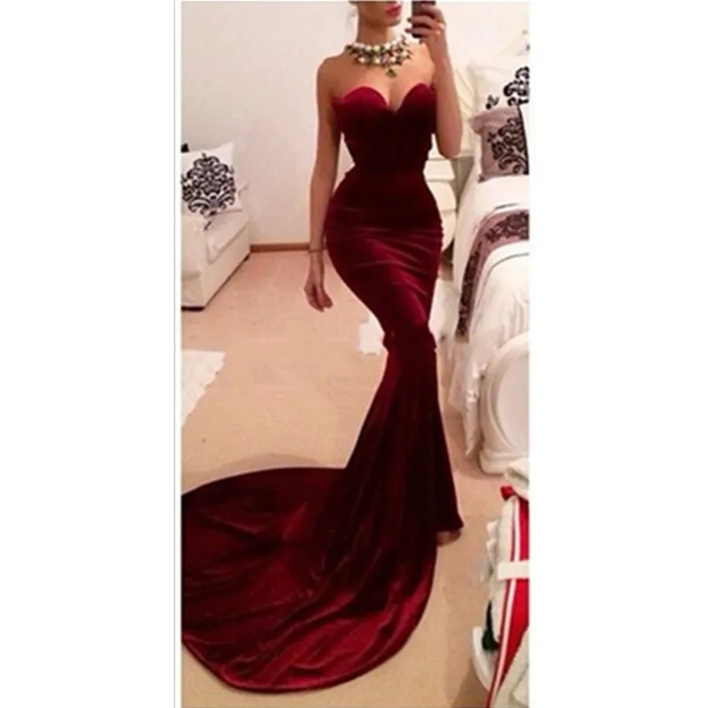 Unique Designer Burgundy Mermaid Prom Dresses 2016 Women Long Train