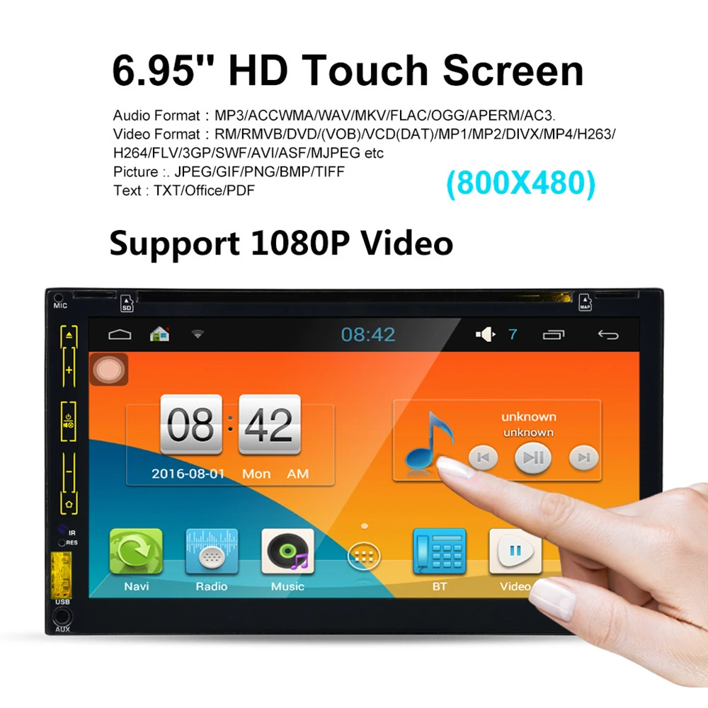 Excellent Universal 6.95" 2 Din Android Car GPS Navigation Car Multimedia Player Wifi Bluetooth Quad Core Head Unit Car Radio Media Player 1