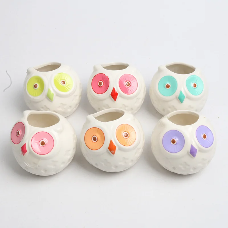 6pcs Set Mini Ceramic Cute Owl Flower Pot Bonsai Small Pots For