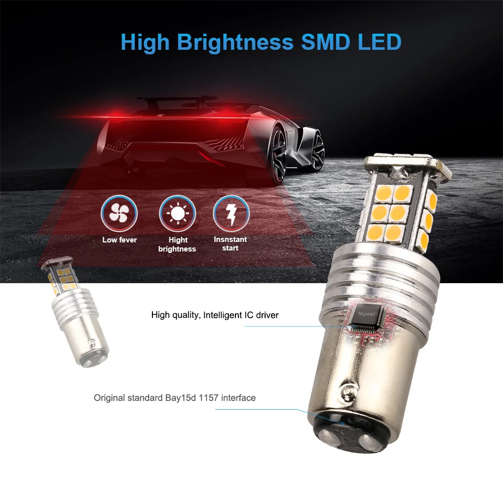 NLpearl 2x6 Вт сигнальная лампа 1157 светодиодный фонарь BAY15D P21/5 24SMD 3030 стоп сигнал для