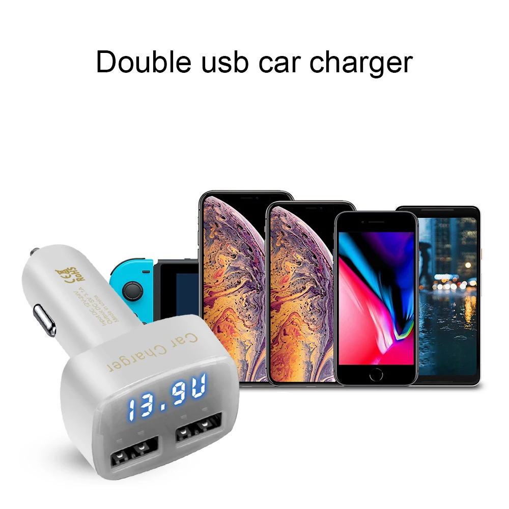 

Car charger Dual USB DC 5V 3.1A Voltage temperature Current Digital LED Display for Phone Auto iphone xiaomi huawei