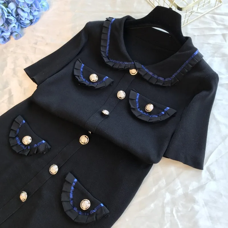 ALPHALMODA элегантное женское трикотажное платье с воротником в стиле Питера Пэна