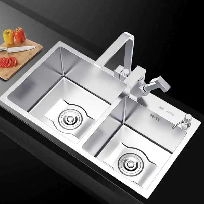 Kitchen supplies Handmade kitchen sink basins SUS304 stainless steel stretching double groove kitchen sink 75x41/78x43/80x45cm Kitchen supplies Handmade kitchen sink basins SUS304 stainless steel stretching double groove kitchen sink 75x41/78x43/80x45cm