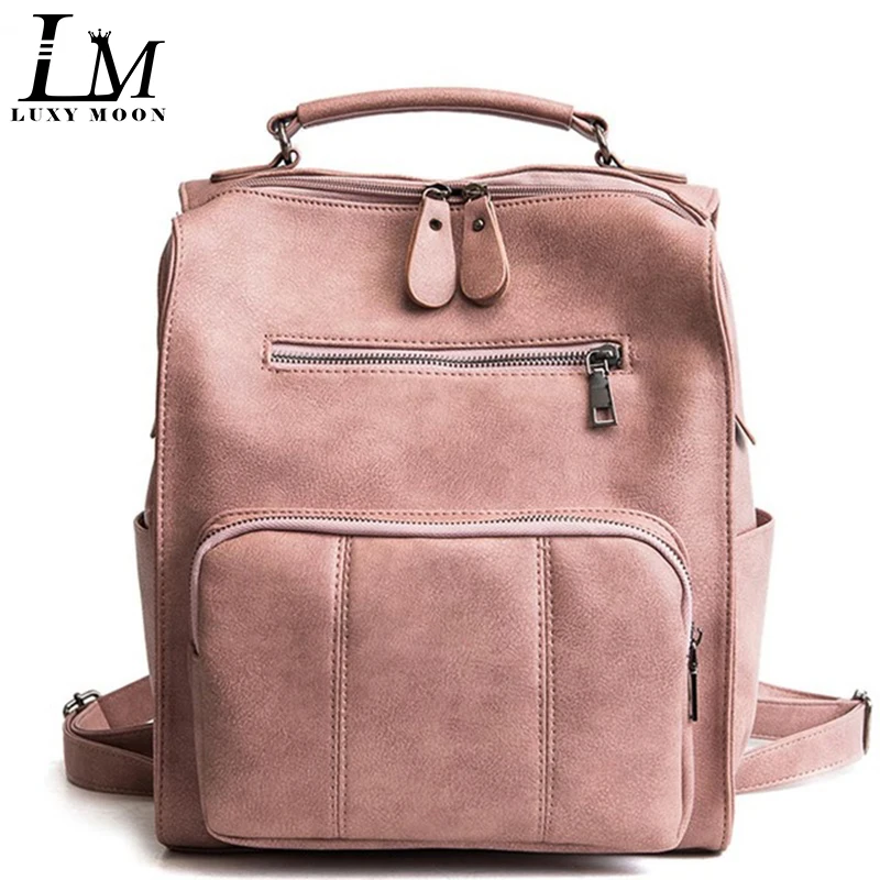 

Women Leather Backpack Female Teenage Girls School Backpacks Vintage Large Multifunction Mochila Solid Shoulder Bag Black XA528H