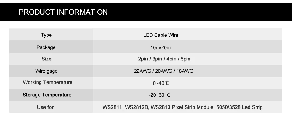 10 м/20 м 2pin/3pin/4pin/5pin 22AWG/20AWG/18AWG светодиодный провод кабель для WS2812 WS2811, 5050 светодиодный полосы светильник