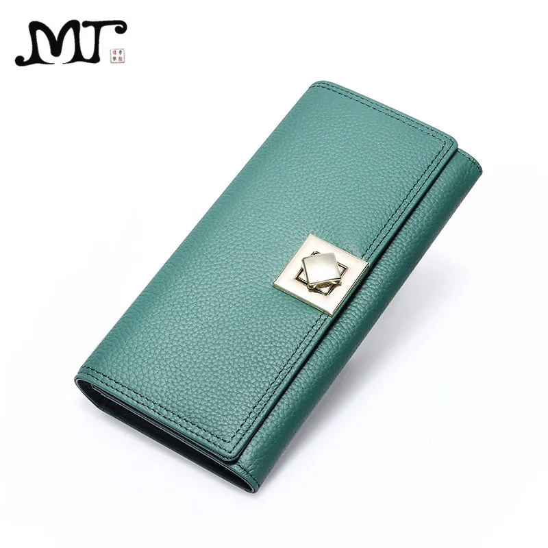 

MJ Women Genuine Leather Wallets Real Leather Female Bi-Fold Long Wallet Fashion Women's Clutch Purse Card Holder Buckle Wallet