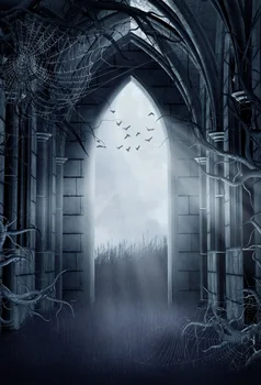 

Laeacco Scared Dark Palace Arch Night Scenic Photography Backgrounds Customized Vinyl Photographic Backdrops For Photo Studio