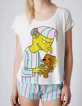 New arrival Modal material sweet candy stripped pajama sets with cute mr burns printed top quality hot selling