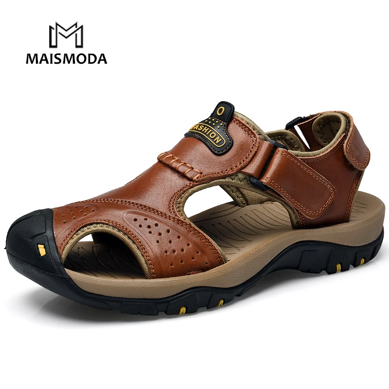 Maismoda ماركة جلد طبيعي الصنادل الصيفية الناعمة الذكور عارضة أحذية للرجال تنفس جودة المشي صندل الشاطئ عارضة 46