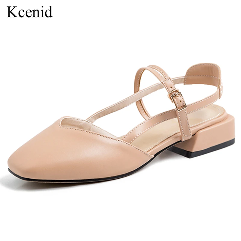 

Kcenid New shoes woman 2019 summer concise casual low heels woman sandals buckle strap square toe ladies shoes big size 32 33-43