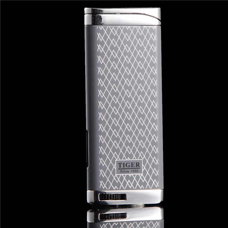 

Ultra Thin Business Compact Jet Torch Butane Metal Cigar Pipe Turbo Lighter Pattern Cigarette 1300 C Fire Windproof NO Gas