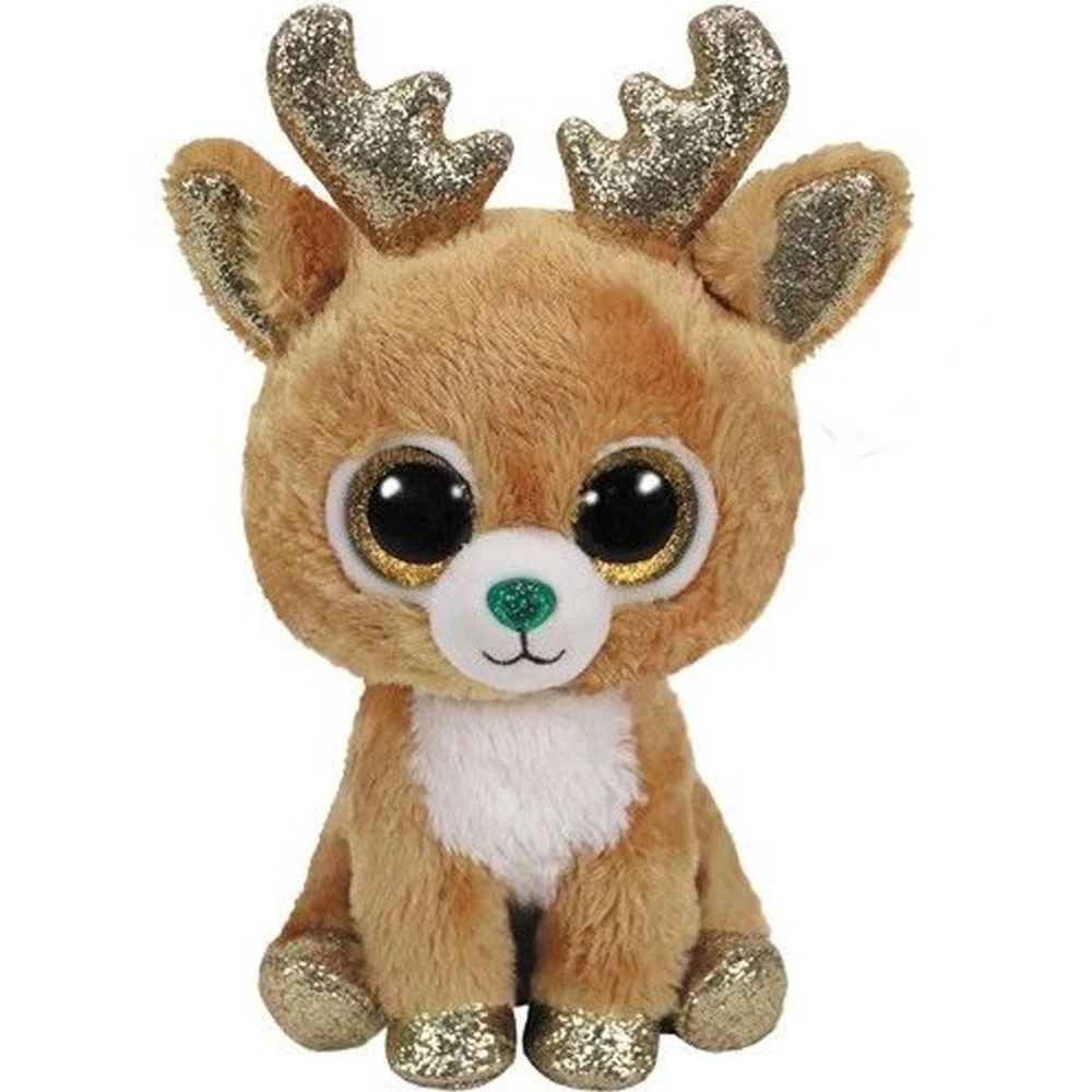 

Pyoopeo Original Ty Boos 6" 15cm Glitzy Christmas Reindeer Plush Regular Soft Big-eyed Stuffed Animal Collection Deer Doll Toy