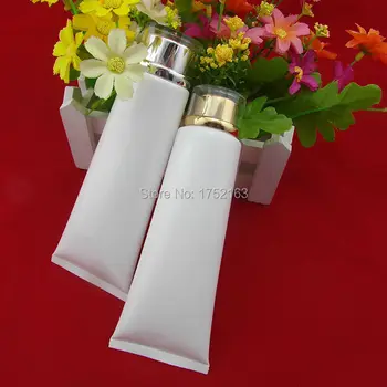 

Wholesale 100ml Pearl white wash soft tubes or butter,with Acrylic Gold lid,hand cream tubes,Plastic bottles,Lotion tube