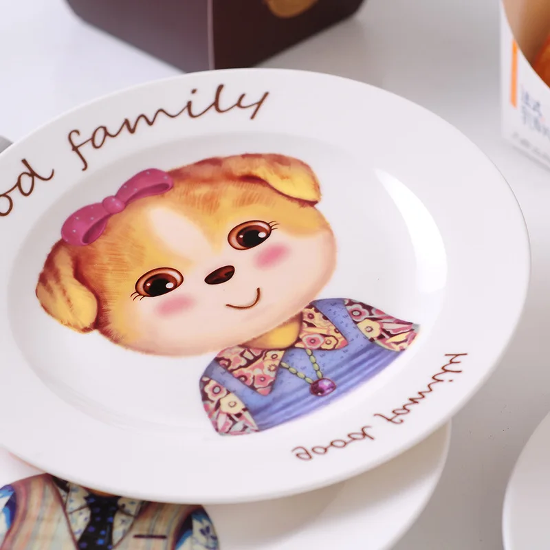 8inch cartoon Creative hand-painted ceramic tableware microwave heating plate ceramic children's tableware