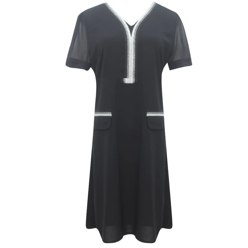 TAOYIZHUAI летнее Новое поступление однотонное прямое с v-образным вырезом и карманами выше колена размера плюс офисное полиэстер женское черное платье 11752