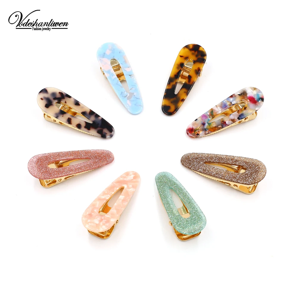 

Vodeshanliwen New Candy color Acrylic Hair Pins For Women Fashion Boho Water Drop Print Hairwear Wedding Jewelry Party Gift