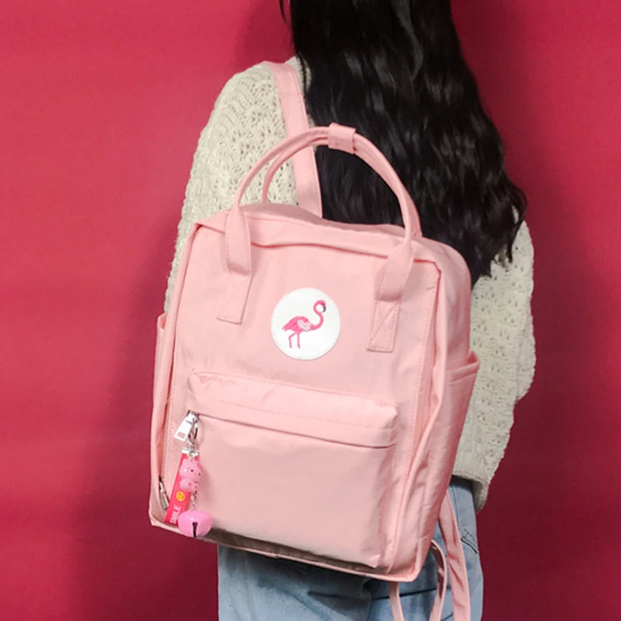 Harajukua للماء النايلون المرأة على ظهره فلامنغو التطريز النساء على ظهره كلية حقيبة طالب لطيف السفر حقيبة Mochilas