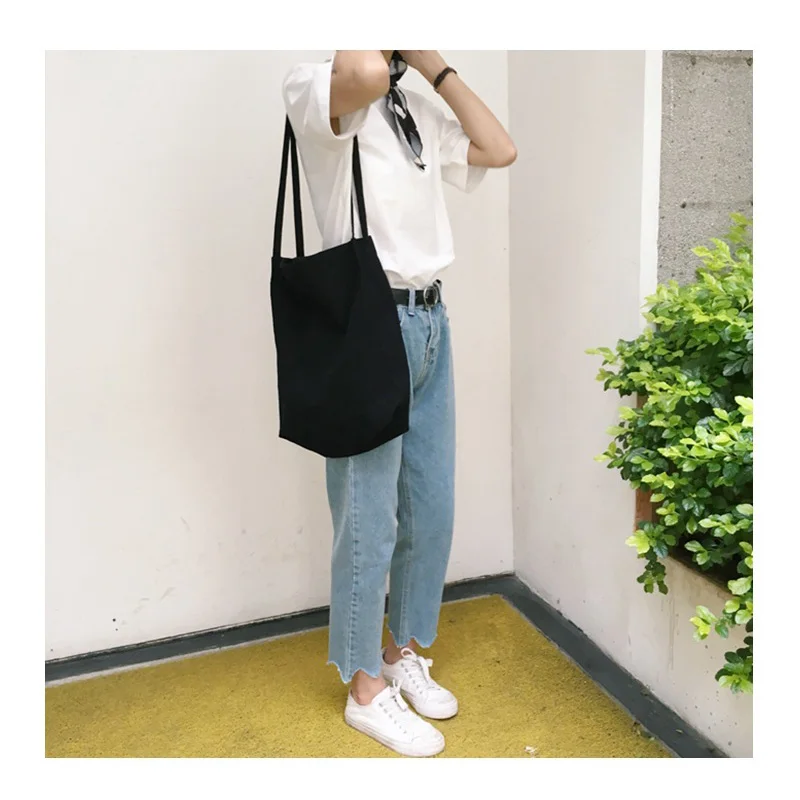 Women Cotton Fabric Shoulder Bag Simple Eco Canvas Bag Soft Handbag Solid Casual Tote Female Environmental Reusable Shopping Bag