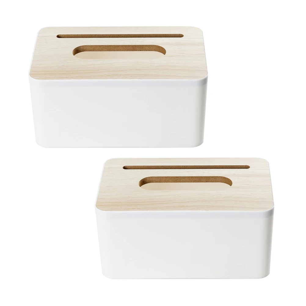 

2pcs/Pack Durable Tissue Box Rectangle Car Paper Towel Holder Desktop Napkin Storage For Home Office With Mobile Phone Stand