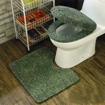 

EHOMEBUY Toilet Seat Mat 3pcs Set Solid Color Warmer Mat Toilet Seat Cover Two-tone Velvet Toilet Seat Kit For Bathroom