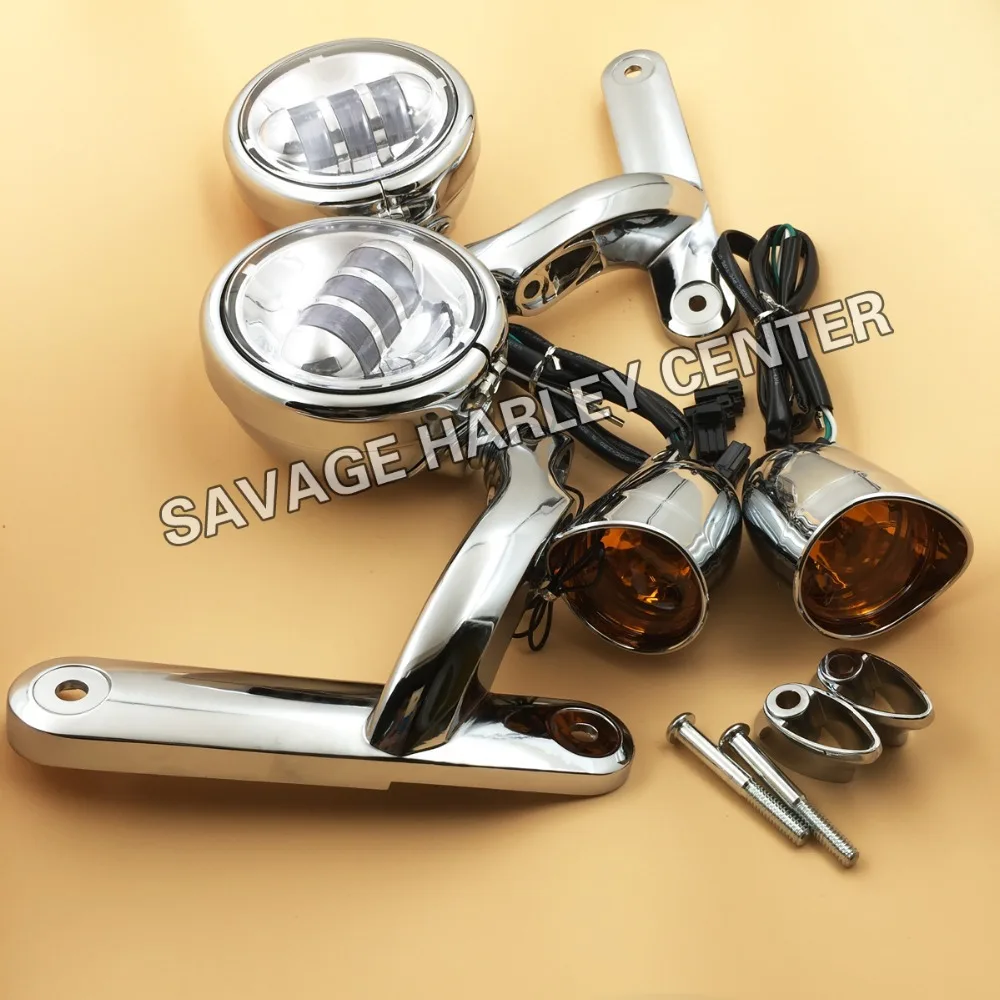4 1/2" LED Auxiliary Lighting Brackets Harley Street Glide Electra Glide Chrome Frame Turn
