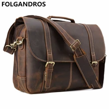 Винтажный портфель из воловьей кожи, 15,6 дюймов, сумка для ноутбука, высокое качество, вместительный деловой портфель с многофункциональными карманами