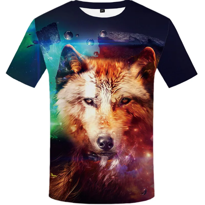 

2019 flame Wolf printed 3D T shirts Men Tshirts New Design Loose big yards Tops Tees Short Sleeve Shirt Summer Animal Drop ship