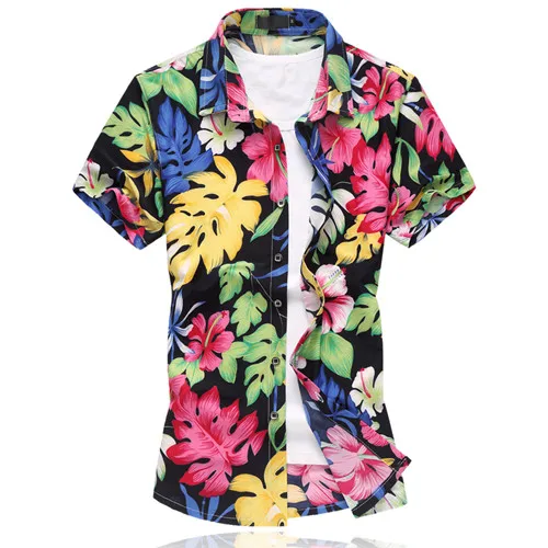 Quanbo фирменные Костюмы Новое поступление; Летнее модные Повседневное мужская майка с коротким рукавом, рубашки с цветочным принтом 5XL 6XL Большие размеры гавайская рубашка - Цвет: floral shirts