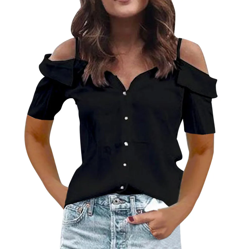 

Zanzea Ladies Tops Off Shoulder Top Women clothes 2019 Women Summer Cold Shoulder Short Sleeve Shirt Casual Tunic Tops Blouse