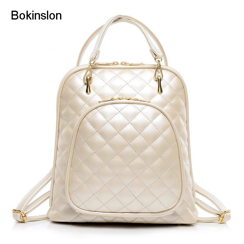

Bokinslon High Quality Women Backpack Pu Leather Fashion Backpacks For Teenage Girls Lozenge Lattice Casual Travel School Bag
