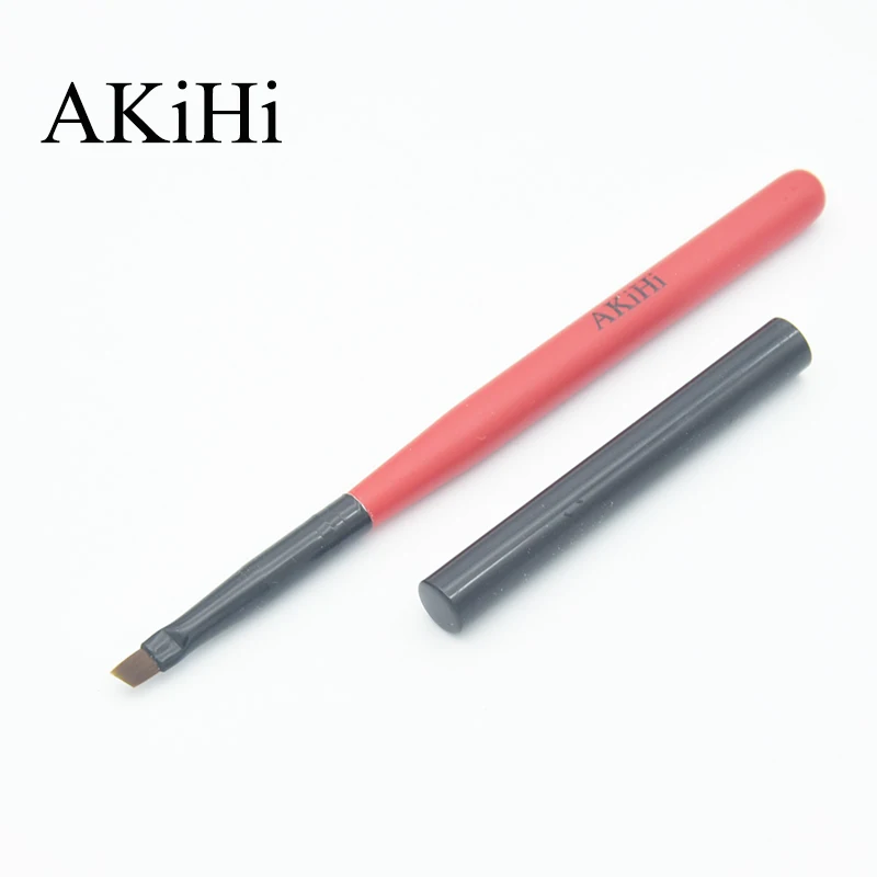  AKiHi Diagonal Flat Brushes Nail UV Gel Arts Manicure Pen with Metal Cap 3D Design