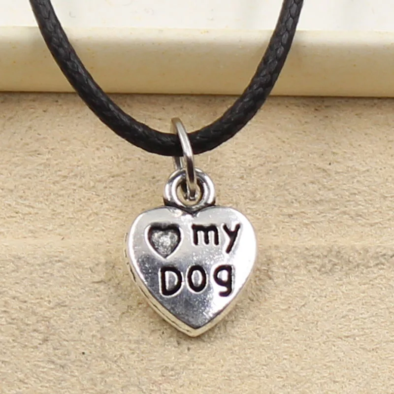 

New Fashion Tibetan Silver Pendant heart love my dog Necklace Choker Charm Black Leather Cord Factory Price Handmade jewelry