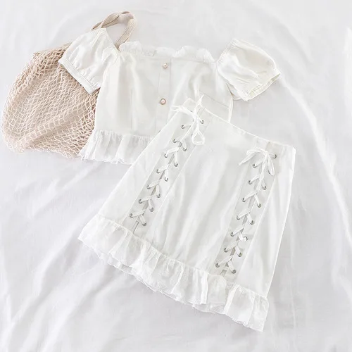 white sets Neploe/кружевной топ в стиле пэчворк с открытыми плечами и повязная юбка комплект из 2 предметов, женская летняя однотонная модная пикантная Одинаковая одежда - Цвет: white sets