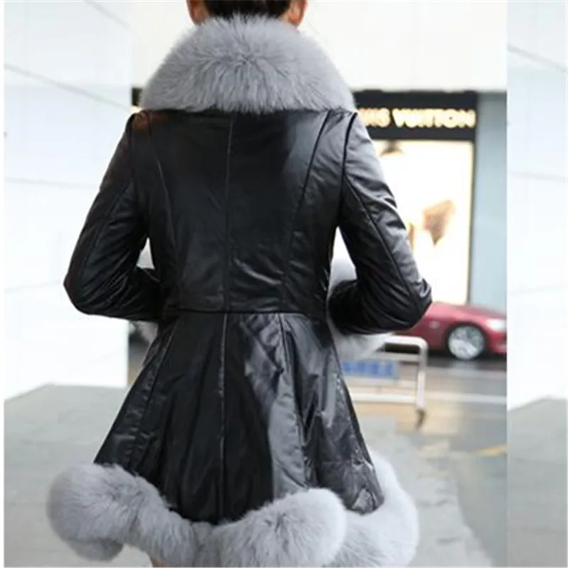 Blanc Style Femmes Femelle Plus Coréen La Arrivée Long marron Faux De Renard 5xl Fourrure Manteau noir Taille Patchwork 2019 Slim Fit Vêtements Pu Nouvelle 6xl 8p5qBx