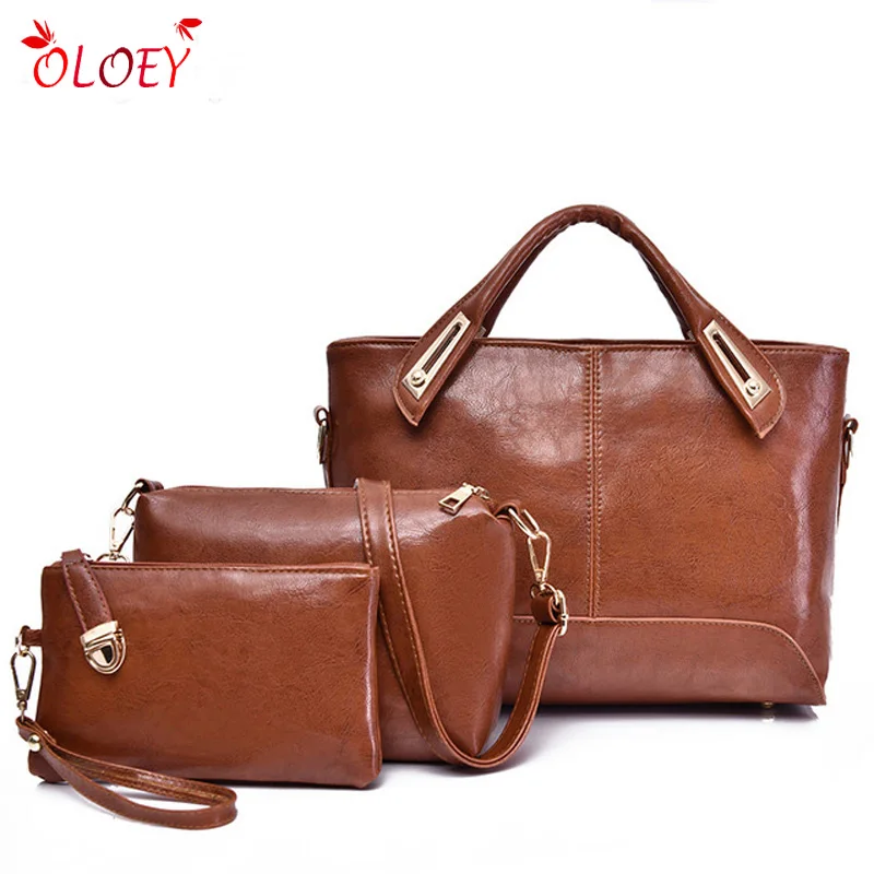 

New 3pc set Handbags Women Leather Bags Designer 2018 Retro Ladies Tote Bag Crossbody Bag for Women Purse and Clutch Sac